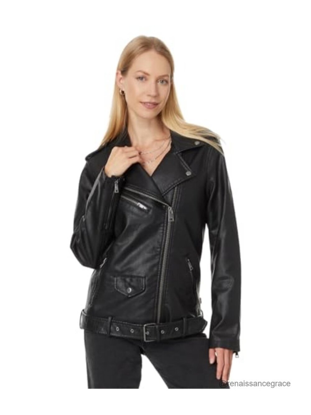 Oversized Faux Leather Belted Motorcycle Jacket